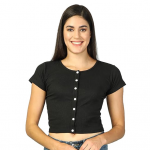 Women Round Neck Cap Sleeves Cotton Crop Top