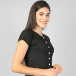 Women Round Neck Cap Sleeves Cotton Crop Top
